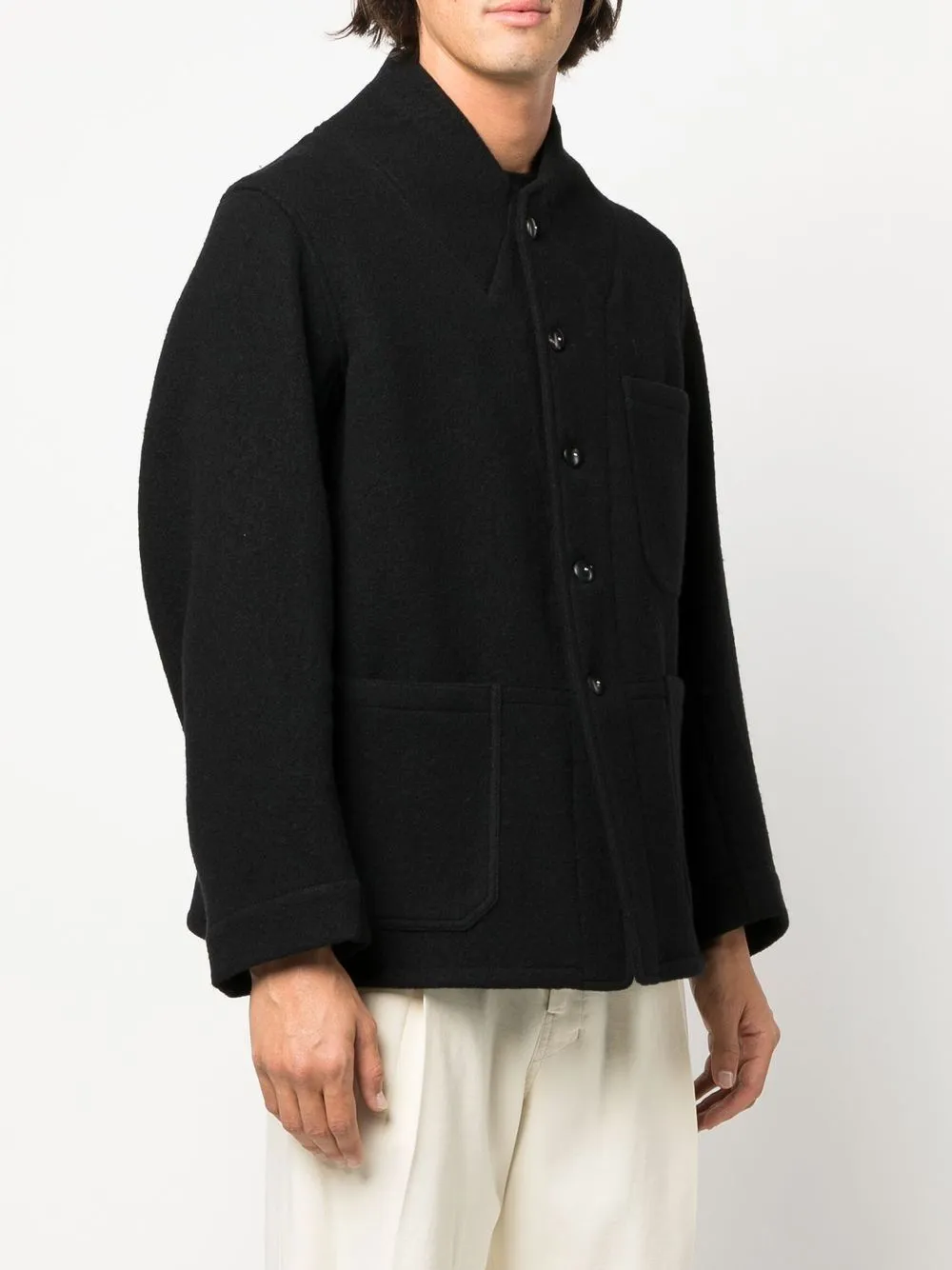 long-sleeve single-breasted wool jacket