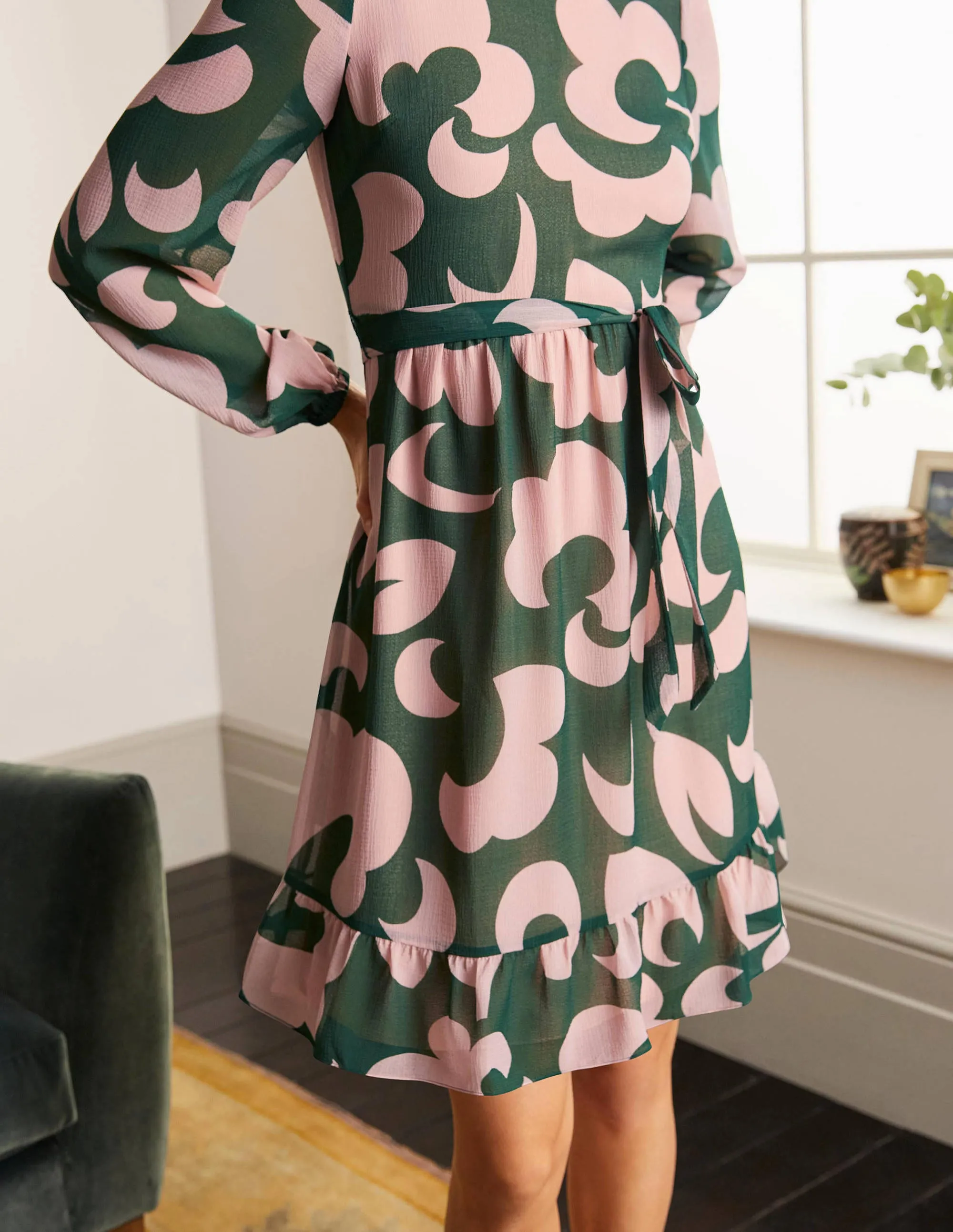 Lottie Belted Dress-Palm Leaf, Dream Cloud