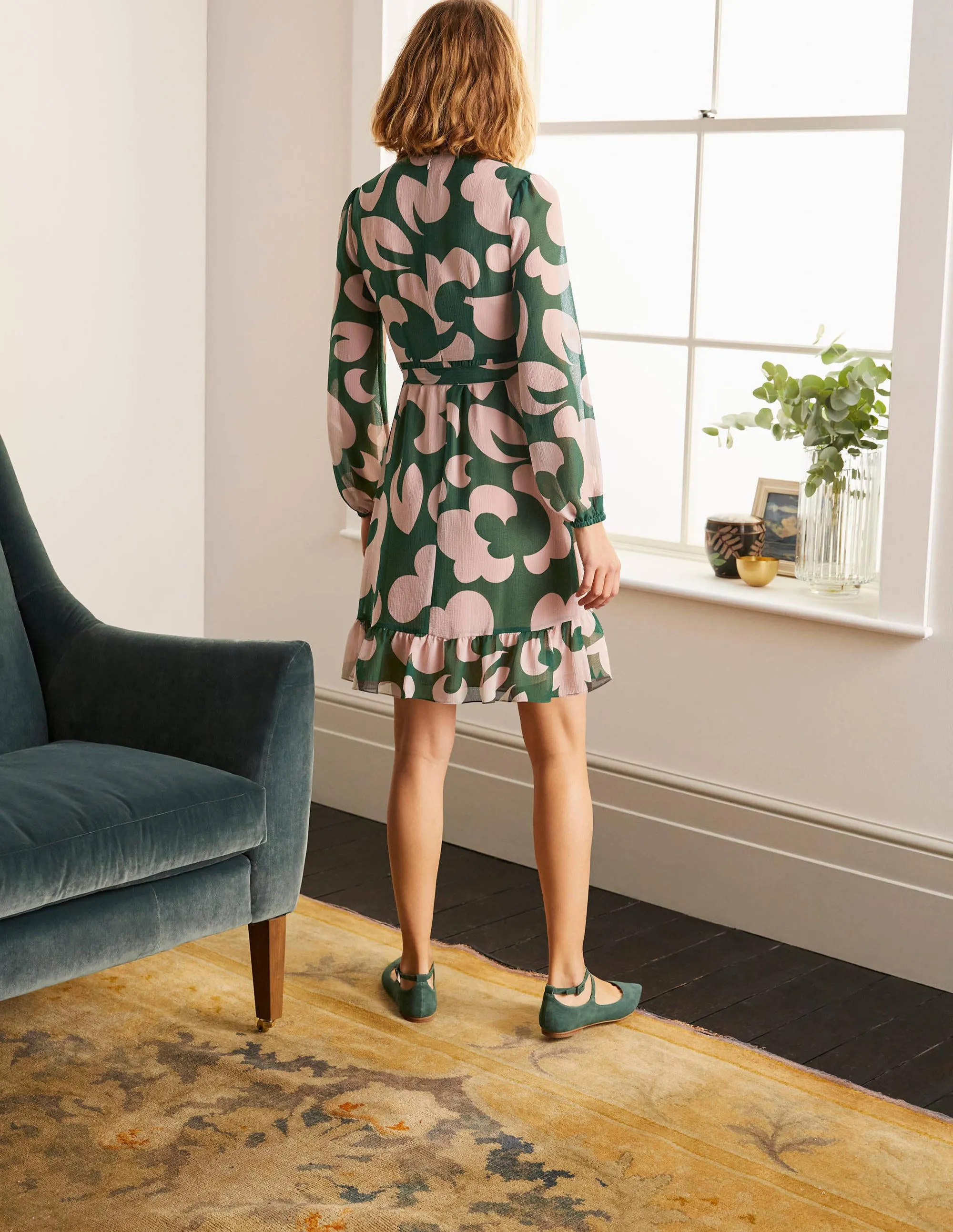 Lottie Belted Dress-Palm Leaf, Dream Cloud