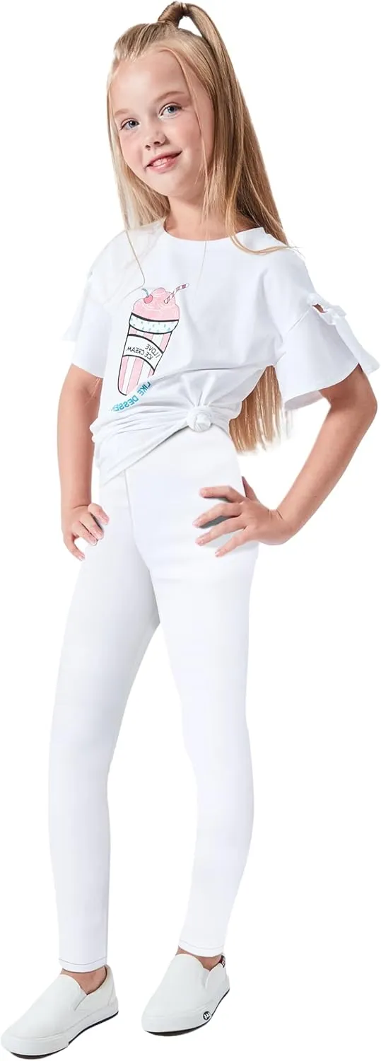 LUOUSE Cute Printed Stretch Leggings for Girls,Pants Trousers Ankle Length 4-13 Years