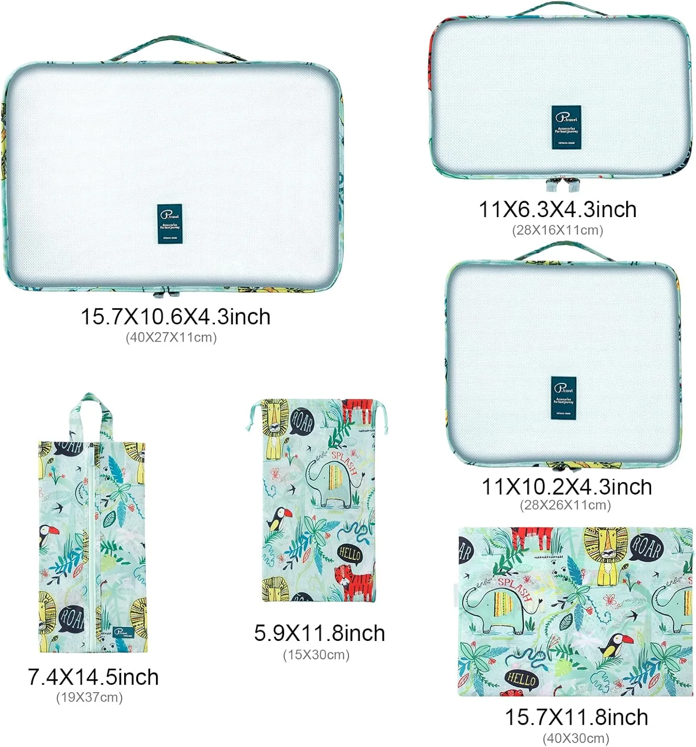 Lychii 8 Pieces Packing Cubes Set, Travel Luggage Packing Organizers-Jungle Printed