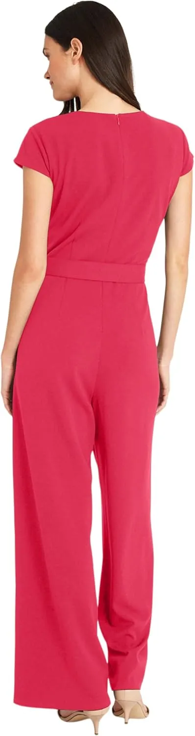 Maggy London womens Belted Wide Pant Leg Jumpsuit Workwear Office Occasion Event Guest ofBusiness Casual Dress