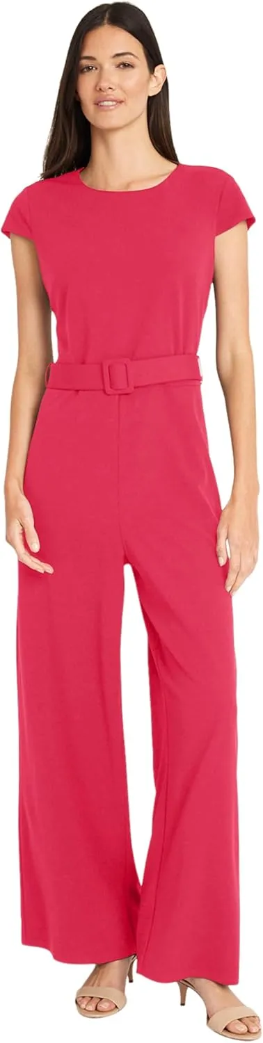 Maggy London womens Belted Wide Pant Leg Jumpsuit Workwear Office Occasion Event Guest ofBusiness Casual Dress