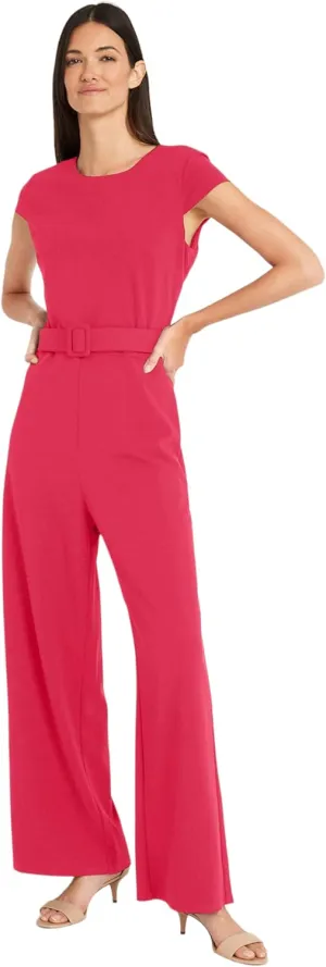 Maggy London womens Belted Wide Pant Leg Jumpsuit Workwear Office Occasion Event Guest ofBusiness Casual Dress