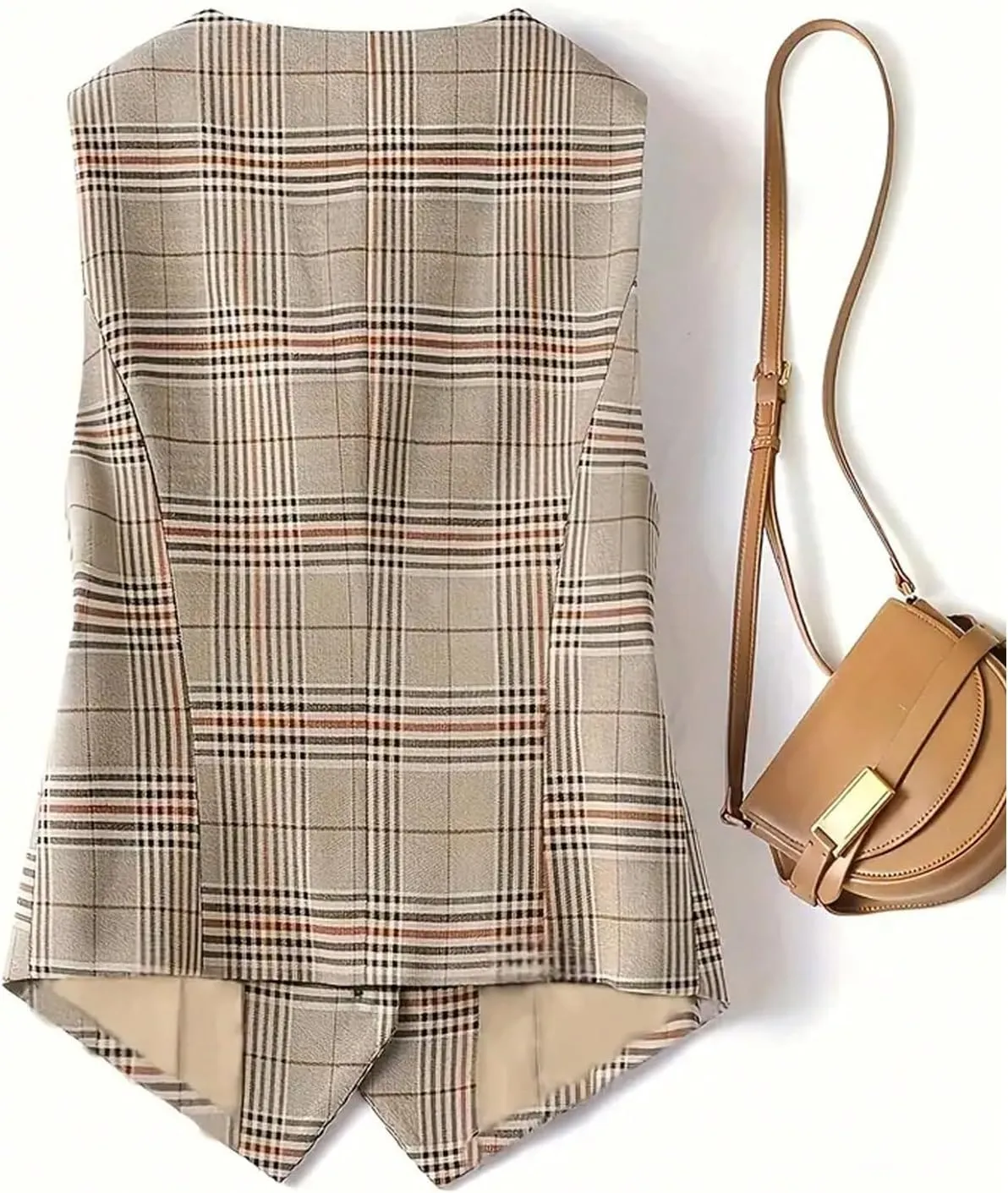 MakeMeChic Women's Plaid V Neck Button Down Vest Sleeveless Blazer Waistcoat