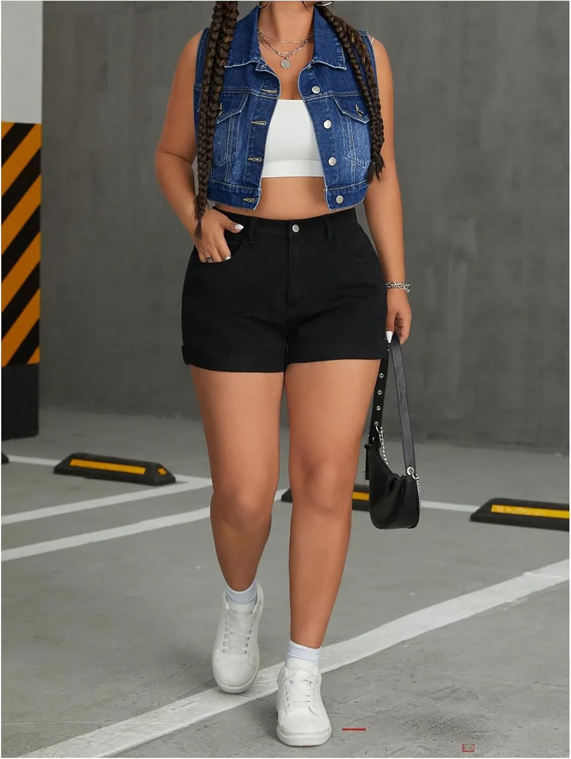 MakeMeChic Women's Plus Size Denim Vest Button Down Collared Pocket Sleeveless Crop Jean Vest
