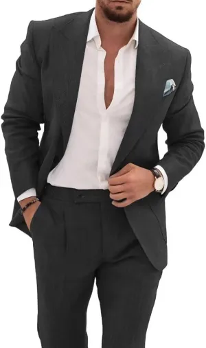 Mens 2 Piece Linen Suit Casual Beach Wedding Blazer Pants Set Summer Linen Suit for Men