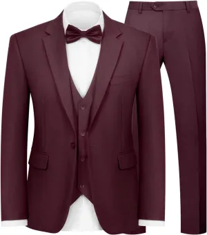 Men's 3-Piece Suit Slim Fit Suit Jacket Single Button Banquet Prom Wedding Suit Jacket Vest Pants and Bow Tie Set