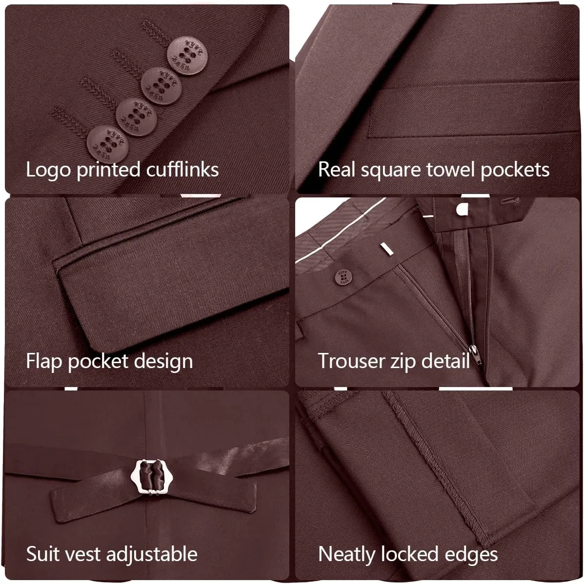 Men's 3-Piece Suit Slim Fit Suit Jacket Single Button Banquet Prom Wedding Suit Jacket Vest Pants and Bow Tie Set