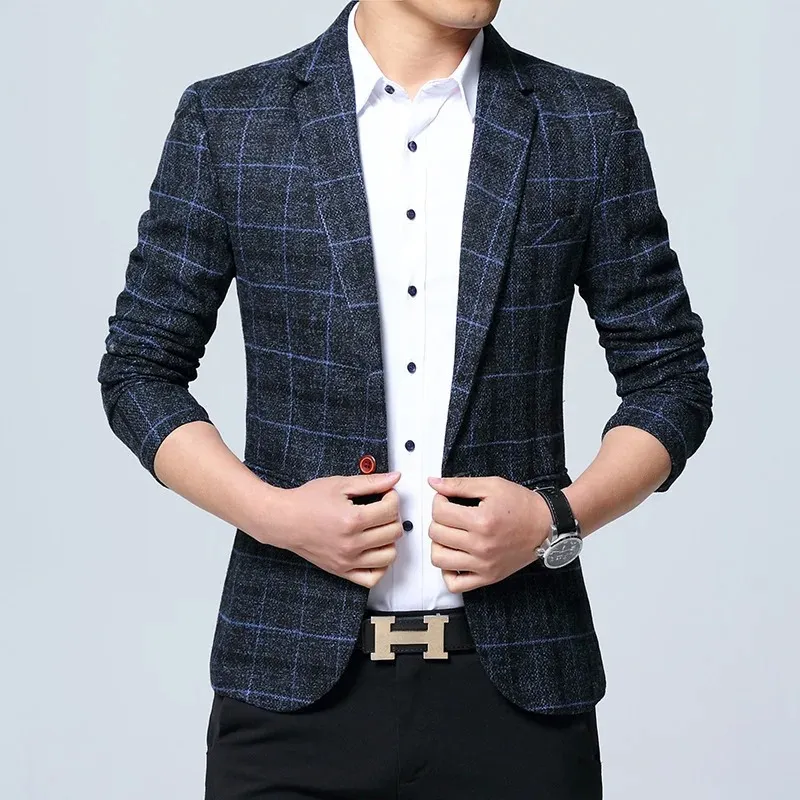 Men's Checked Pattern Slim Fit Blazer | Ideal for All Seasons