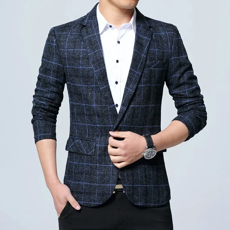 Men's Checked Pattern Slim Fit Blazer | Ideal for All Seasons