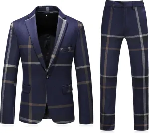 Mens Plaid Suit Slim Fit 2 Piece Casual Tuxedo Suit for Men Formal Blazer Pants Tuxedo Set for Wedding Business Party