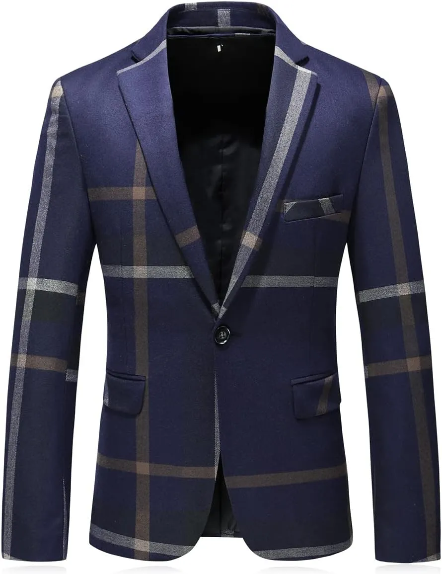 Mens Plaid Suit Slim Fit 2 Piece Casual Tuxedo Suit for Men Formal Blazer Pants Tuxedo Set for Wedding Business Party