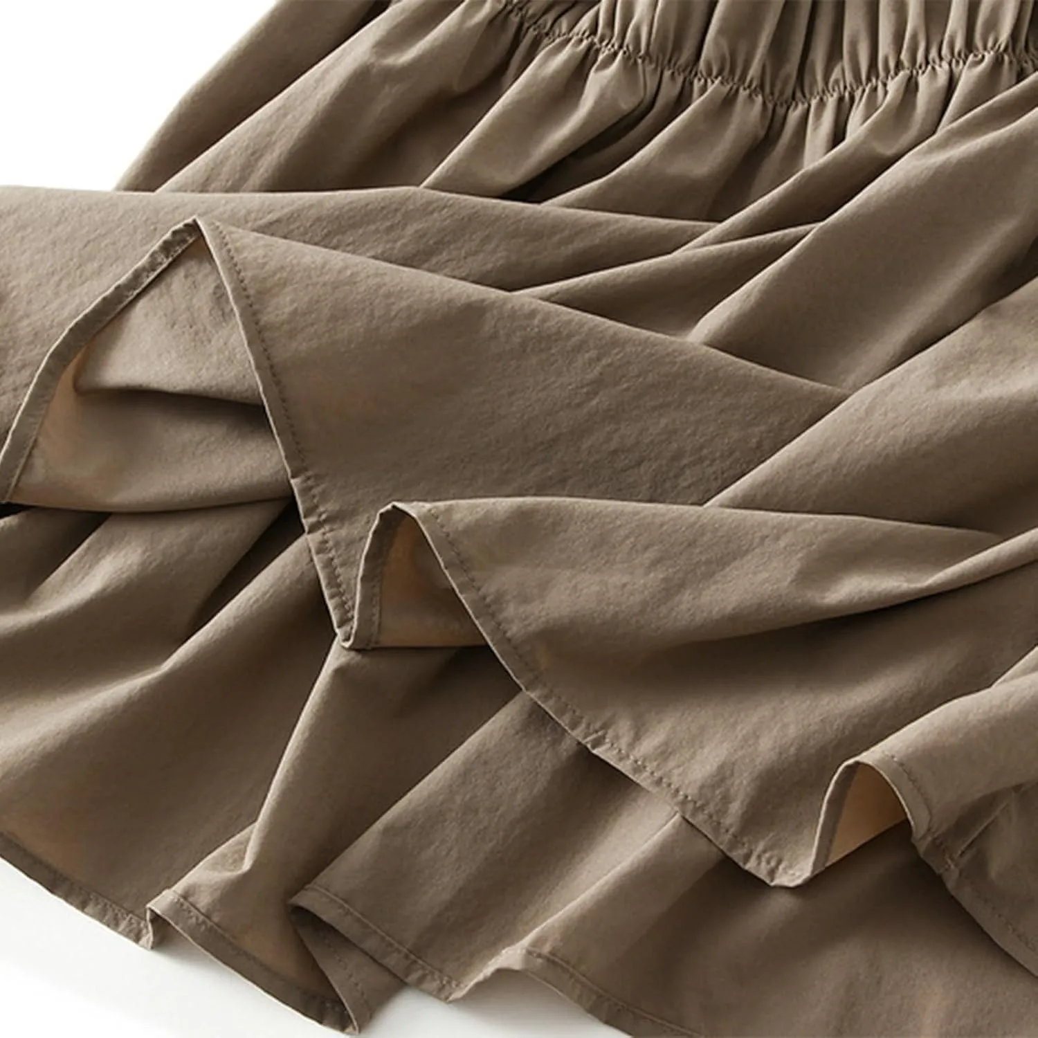 Midi Skirts for Women, Ruffle Pleated Elastic Waist Knee Length Solid Color Skirt Trendy Casual Loose Cute Skirt