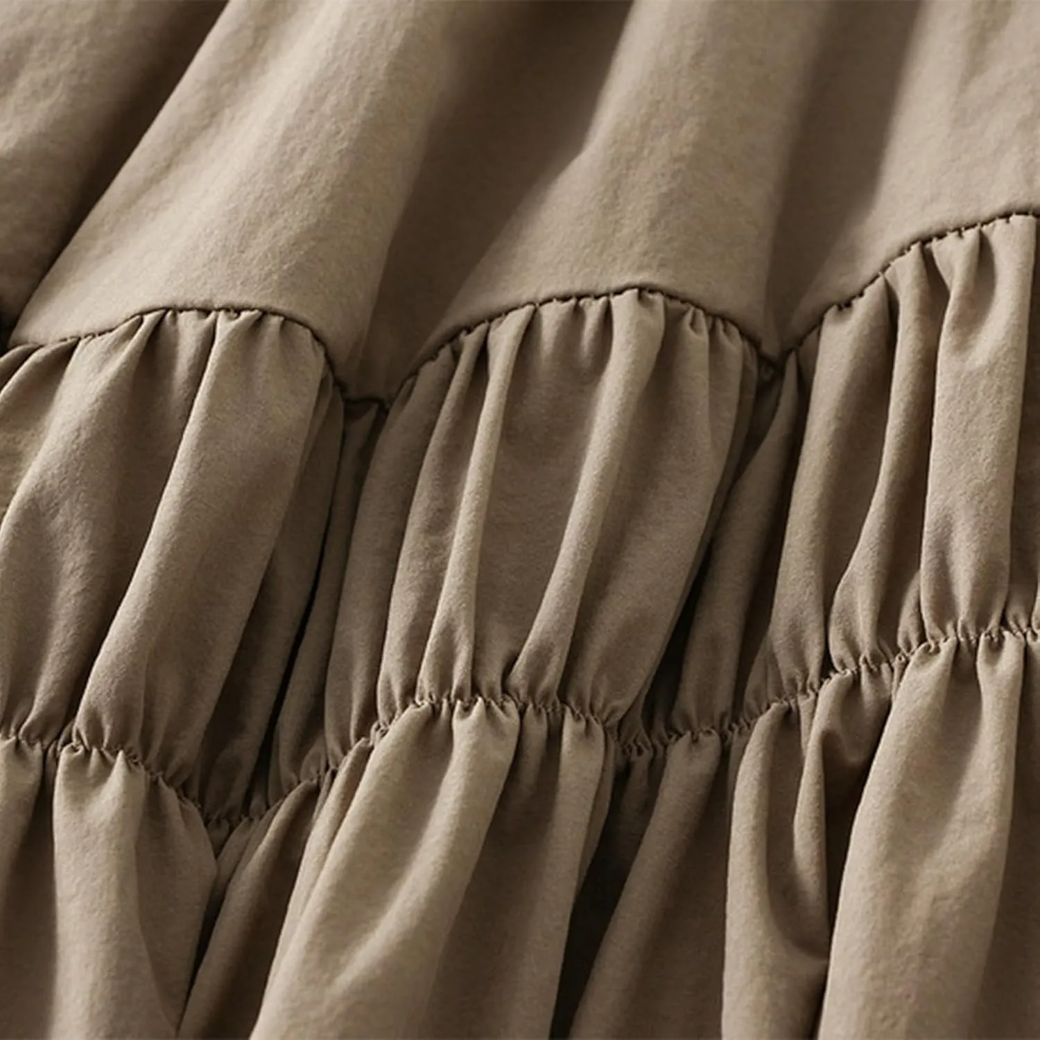 Midi Skirts for Women, Ruffle Pleated Elastic Waist Knee Length Solid Color Skirt Trendy Casual Loose Cute Skirt