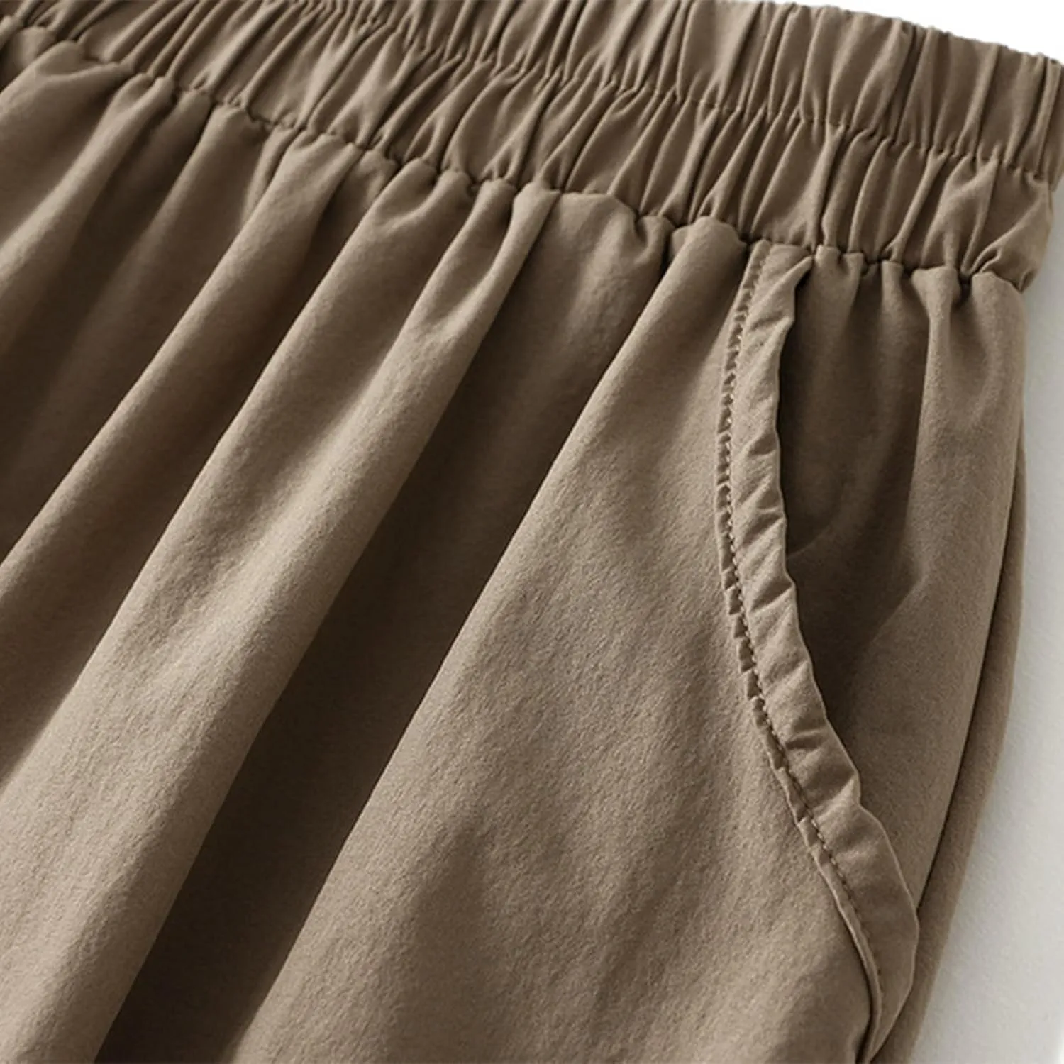 Midi Skirts for Women, Ruffle Pleated Elastic Waist Knee Length Solid Color Skirt Trendy Casual Loose Cute Skirt