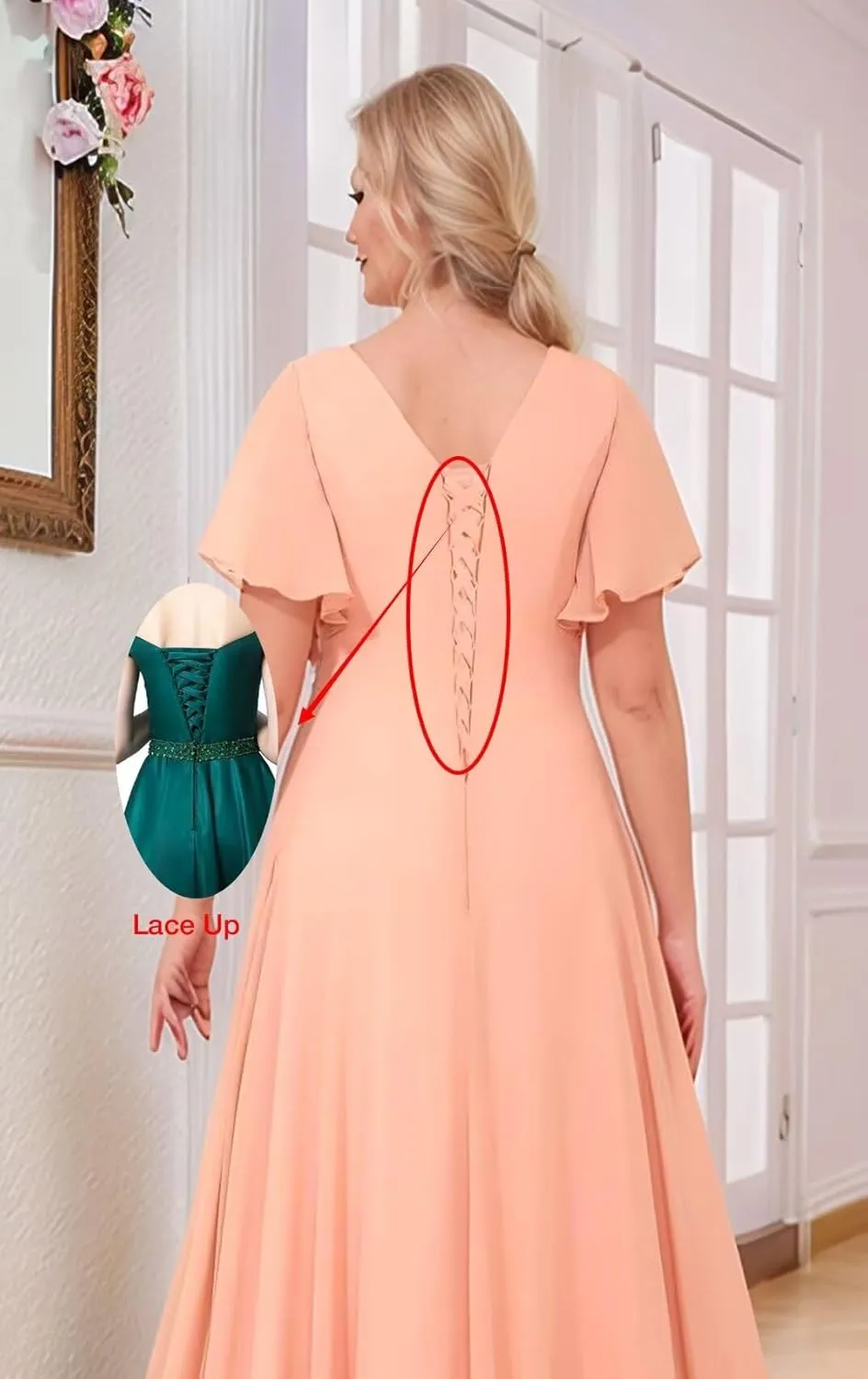 Mother of The Bride Dresses with Short Sleeves Chiffon Formal Evening Dress Long Lace Appliques Wedding Guest Dresses