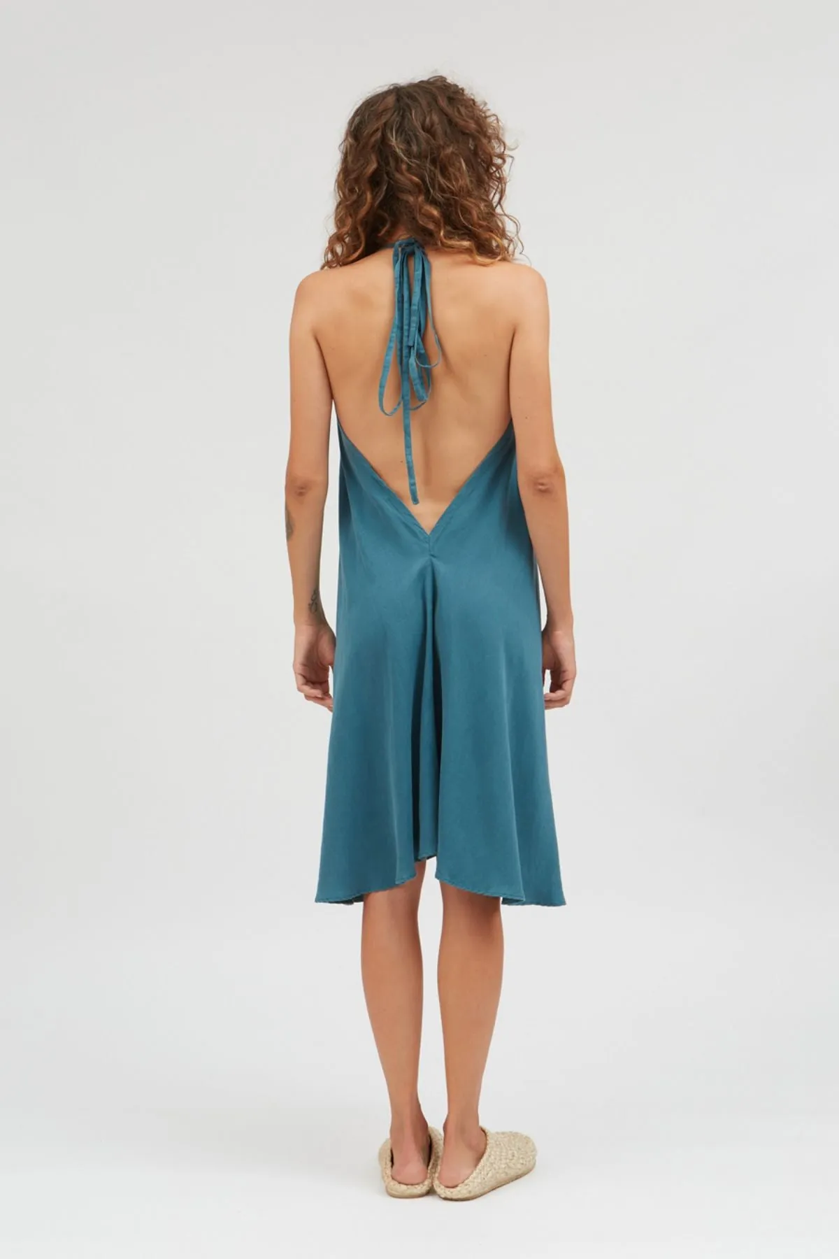 Multiposition Short Teal Green Tencel Linen Dress Suite13