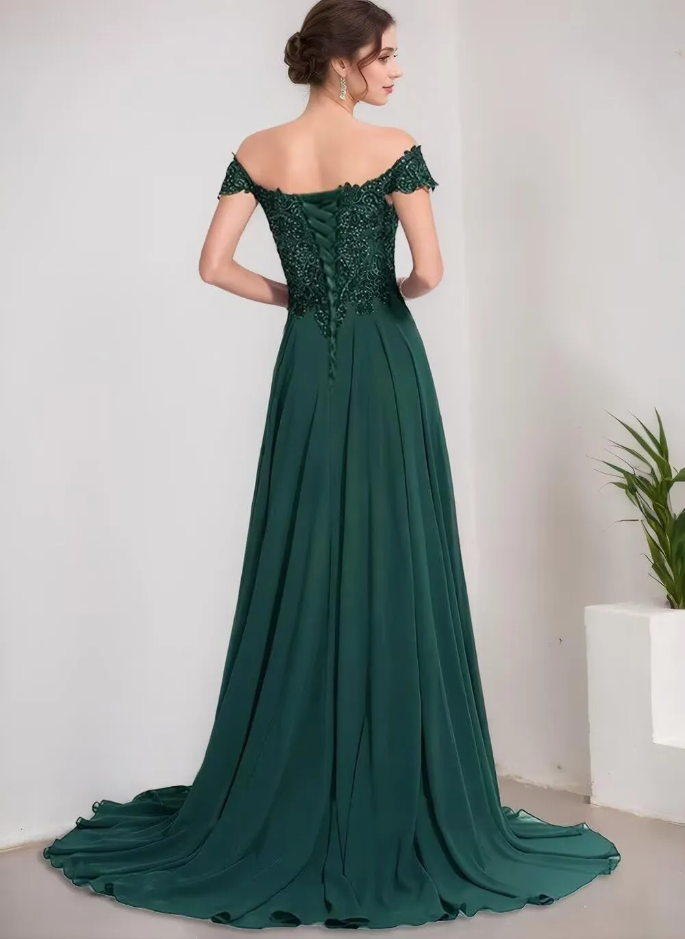 Off The Shoulder Lace Chiffon Prom Dresses Long Bridesmaid Dresses A-Line Formal Gown Evening Dresses for Women