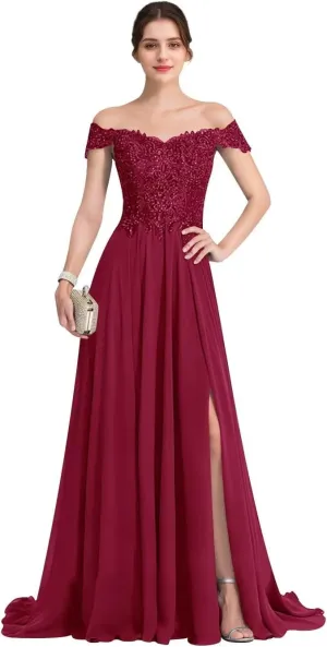 Off The Shoulder Lace Chiffon Prom Dresses Long Bridesmaid Dresses A-Line Formal Gown Evening Dresses for Women