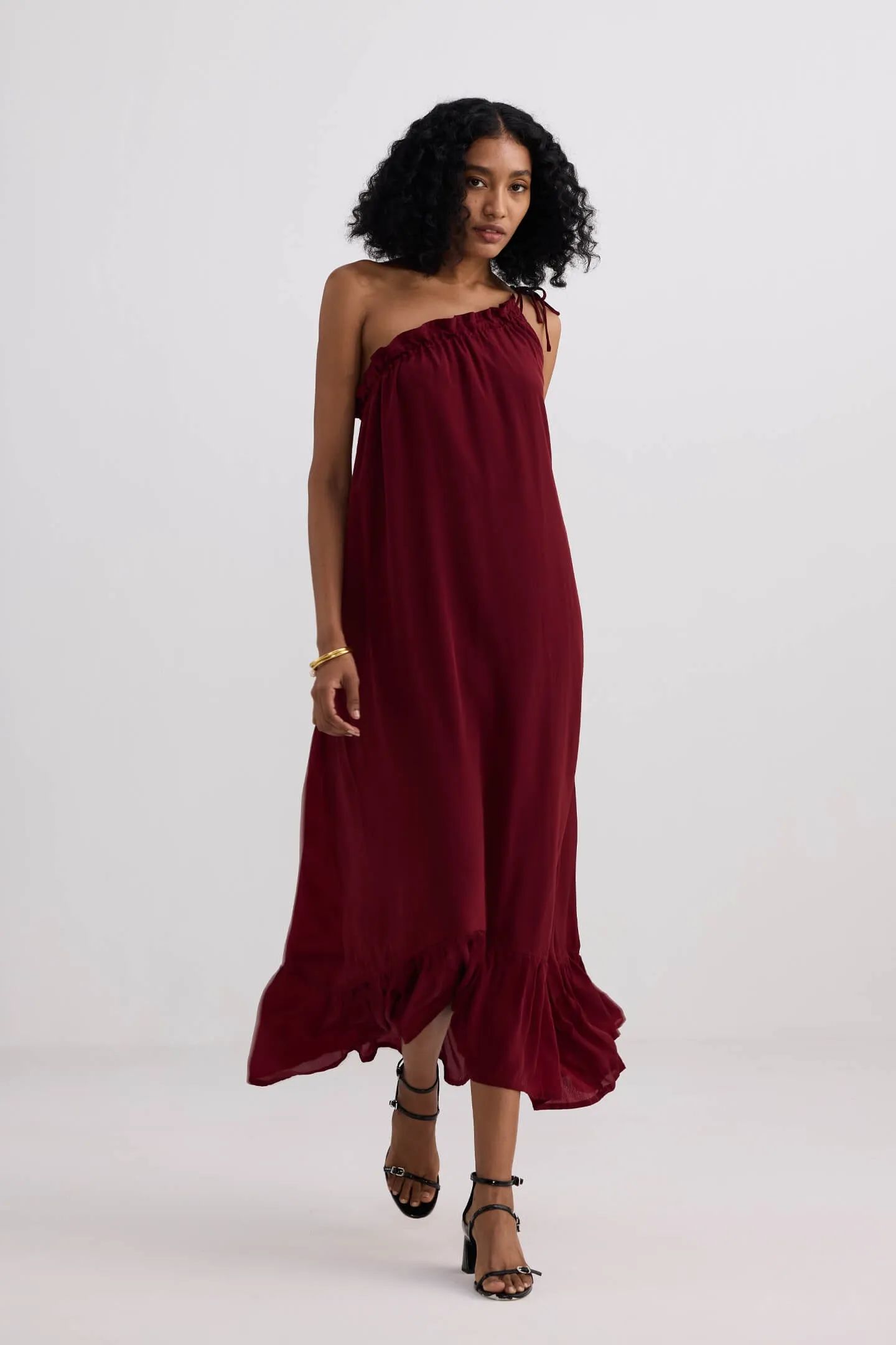 One-shoulder Midi dress in Burgundy