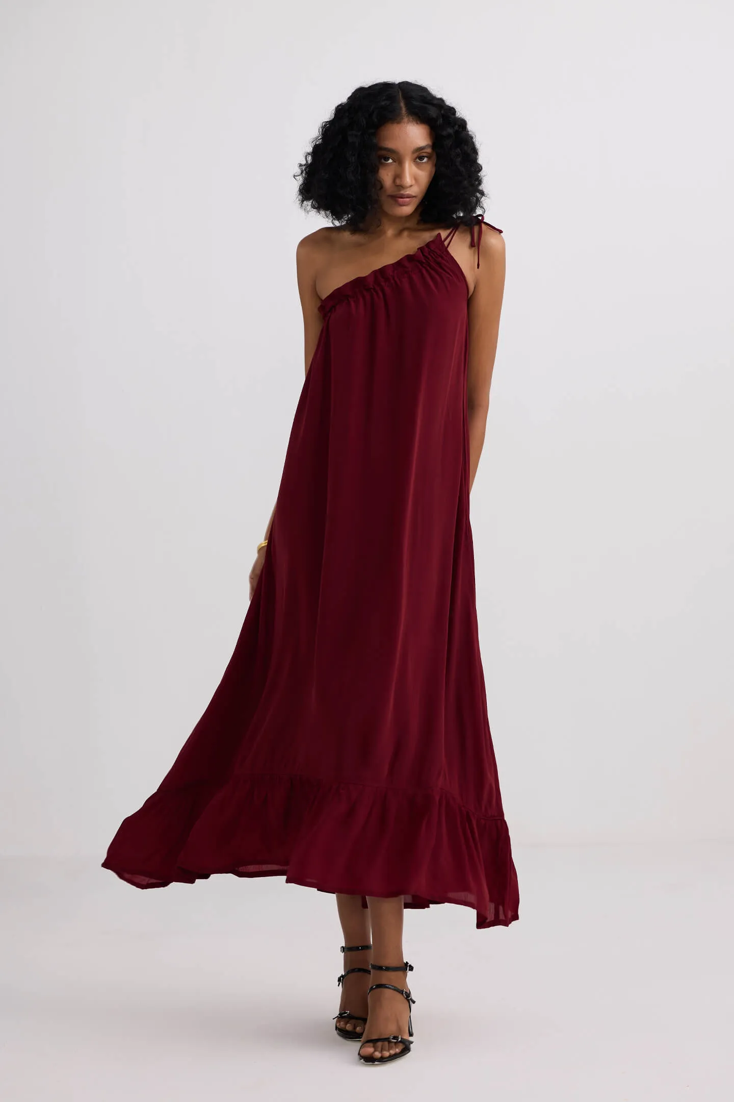 One-shoulder Midi dress in Burgundy