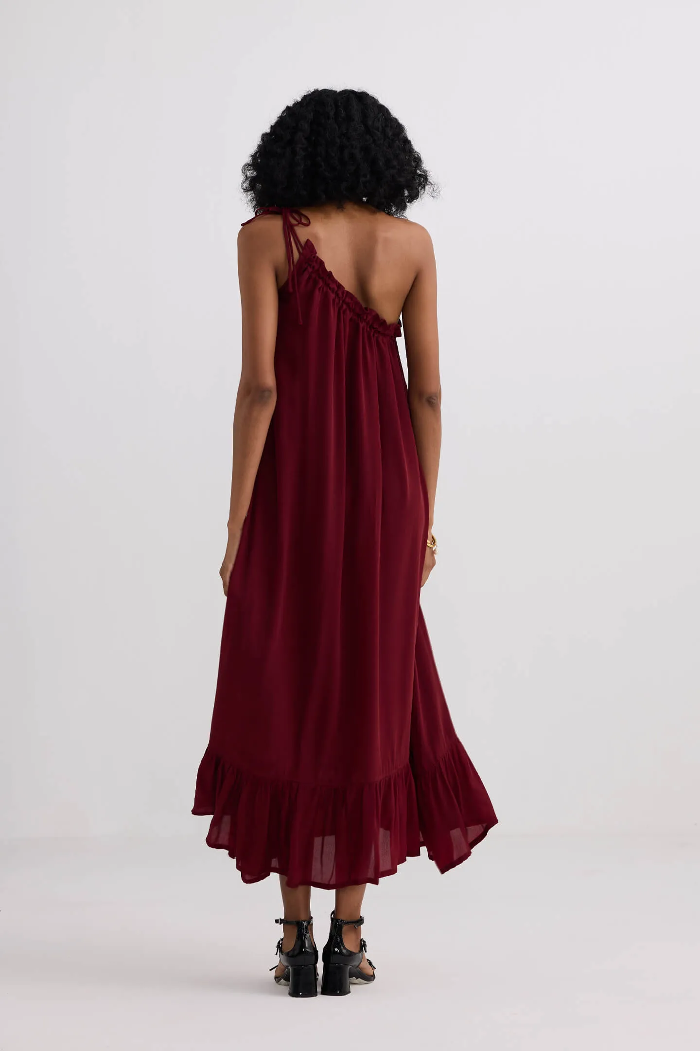 One-shoulder Midi dress in Burgundy