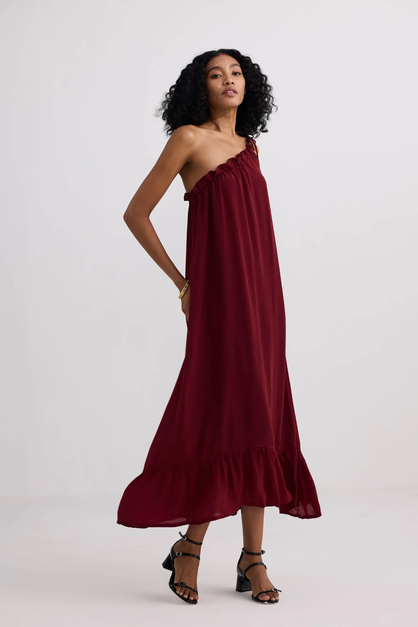 One-shoulder Midi dress in Burgundy