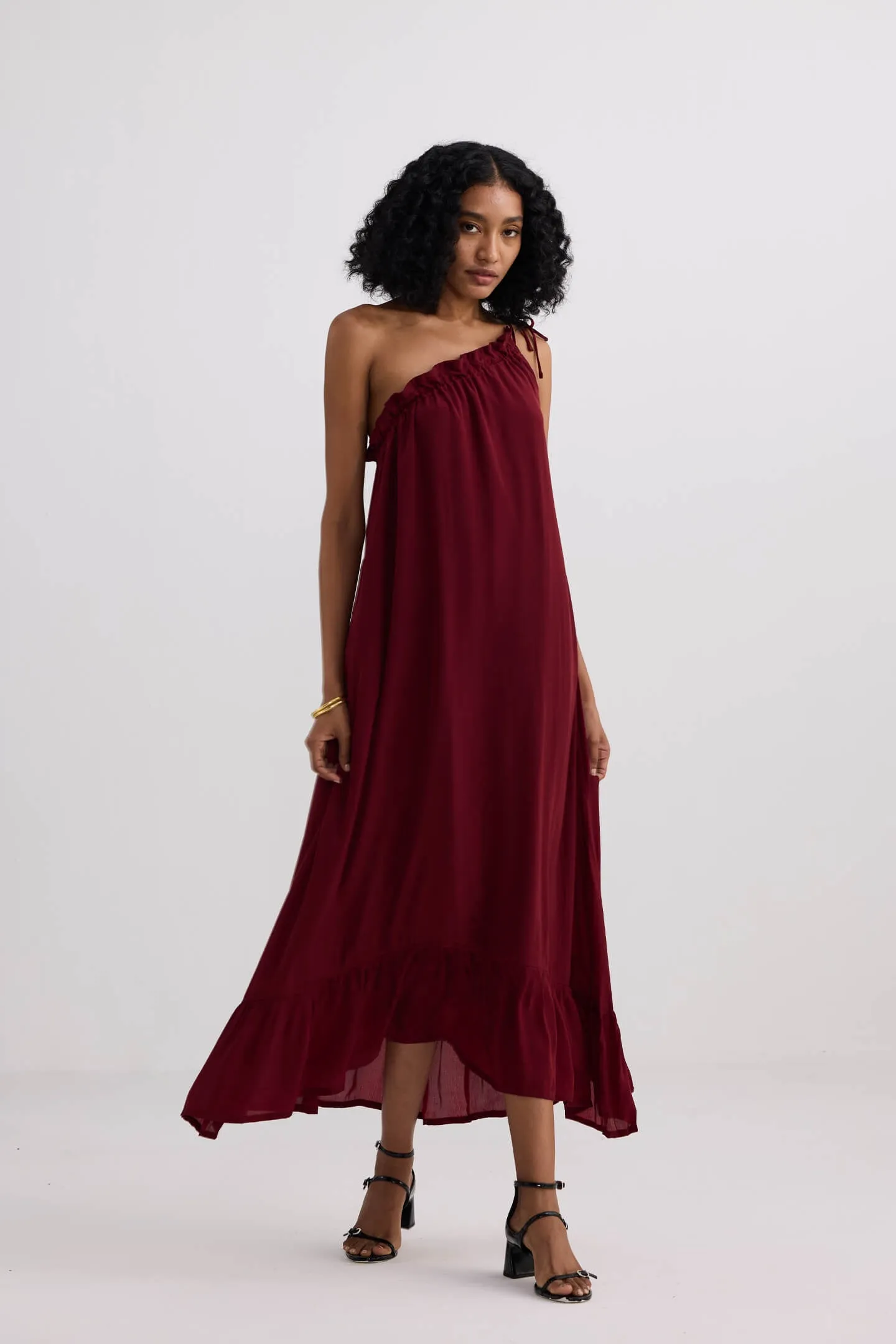 One-shoulder Midi dress in Burgundy