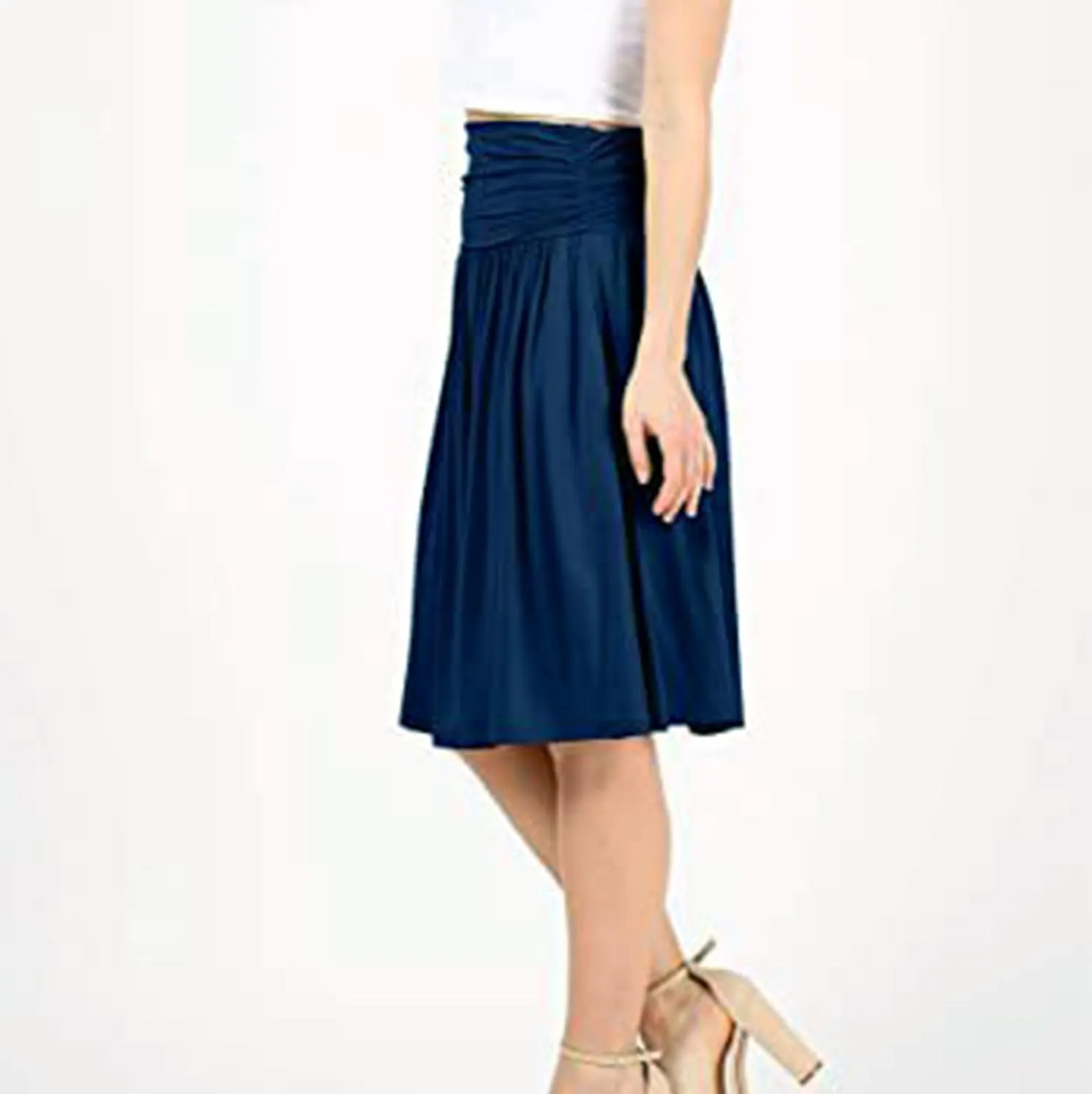 Oplxuo Plus Size Skirts for Women Knee Length Flowy Ruched High Waisted Flowy Midi Skirt