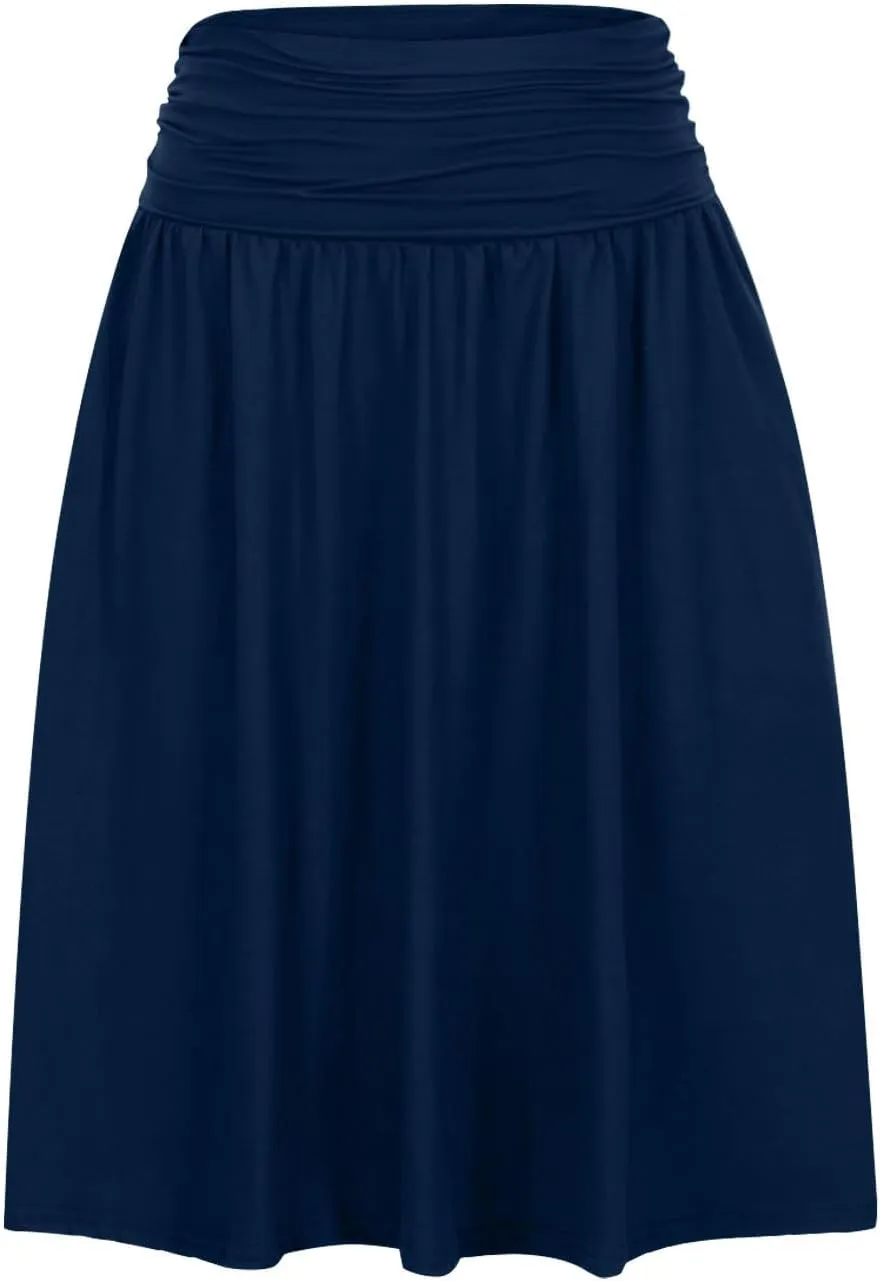 Oplxuo Plus Size Skirts for Women Knee Length Flowy Ruched High Waisted Flowy Midi Skirt