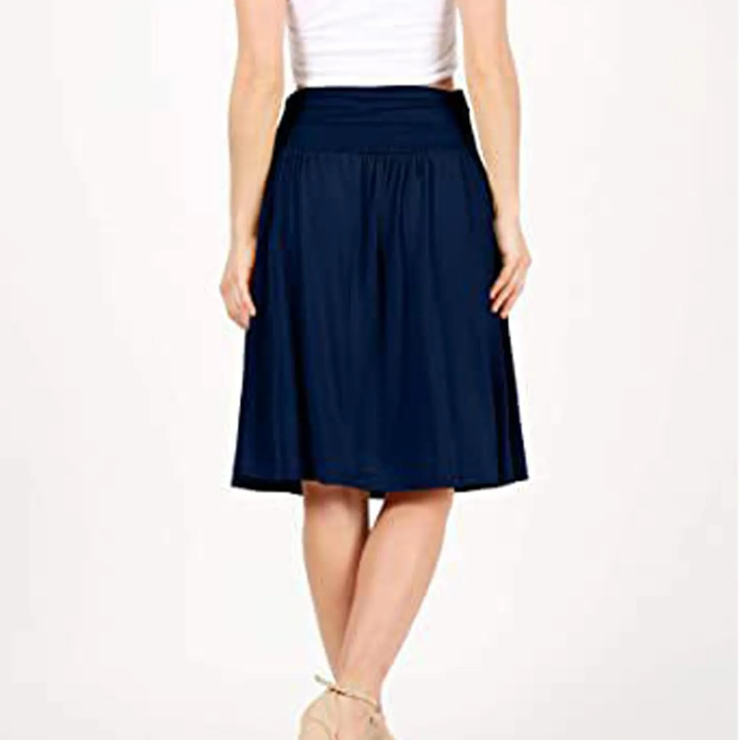 Oplxuo Plus Size Skirts for Women Knee Length Flowy Ruched High Waisted Flowy Midi Skirt