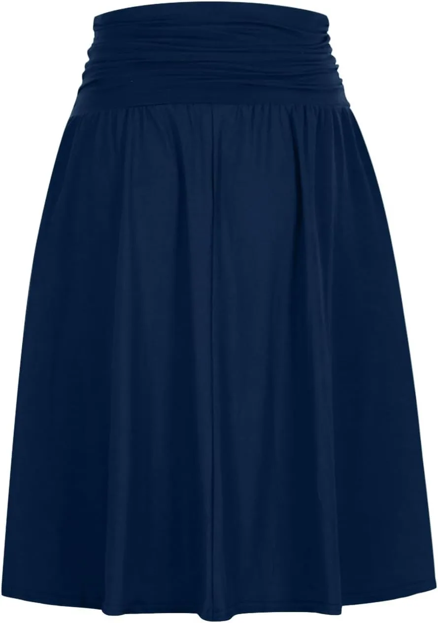 Oplxuo Plus Size Skirts for Women Knee Length Flowy Ruched High Waisted Flowy Midi Skirt