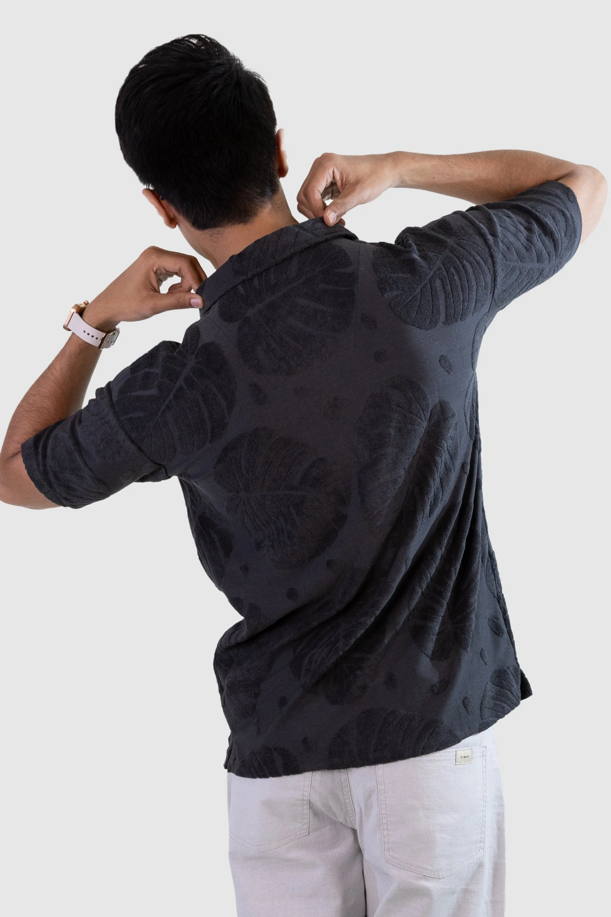 Palm Haven Cuban Collar Shirt - Black