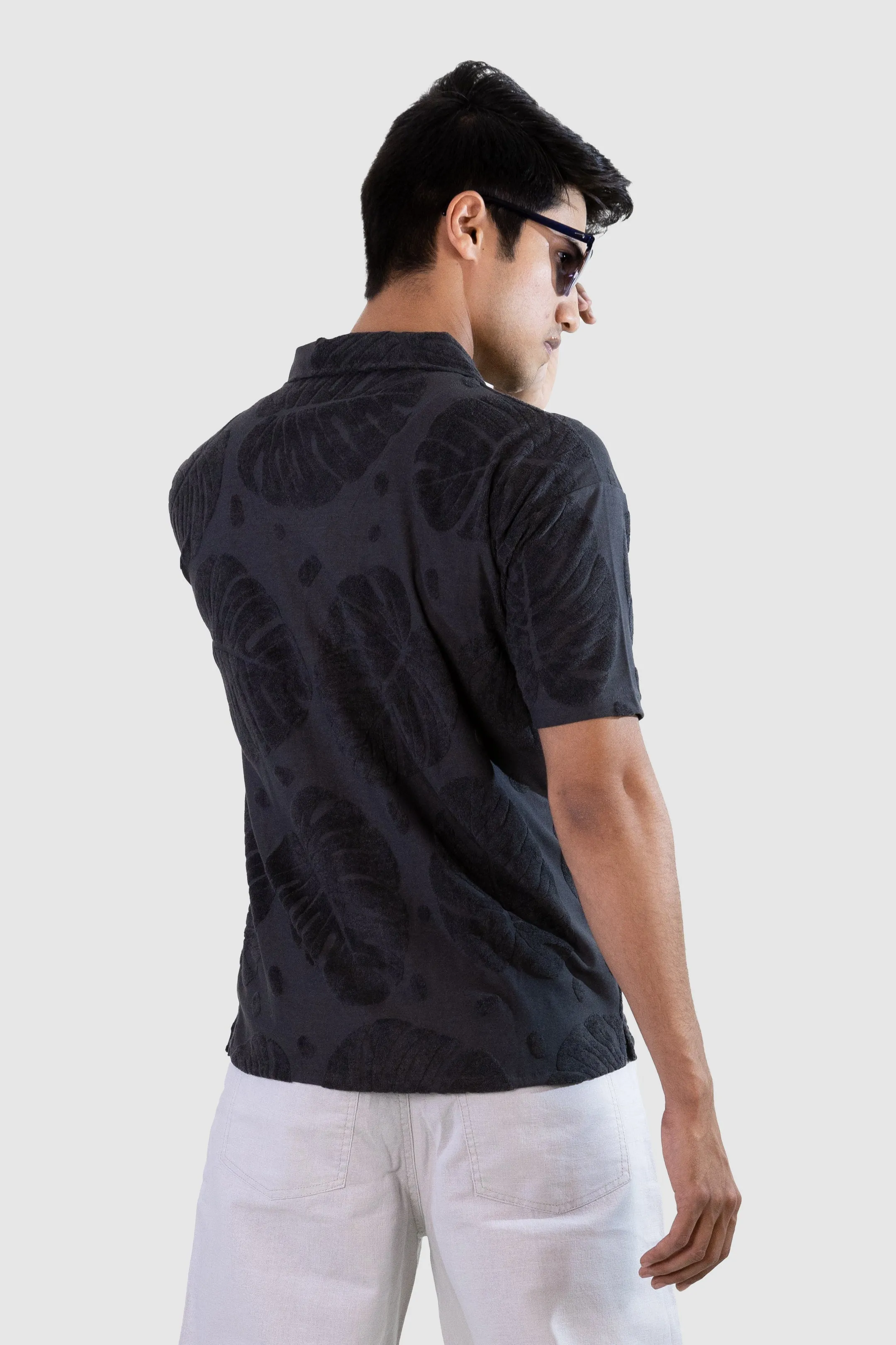Palm Haven Cuban Collar Shirt - Black
