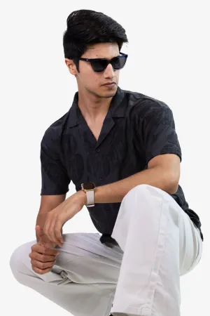 Palm Haven Cuban Collar Shirt - Black