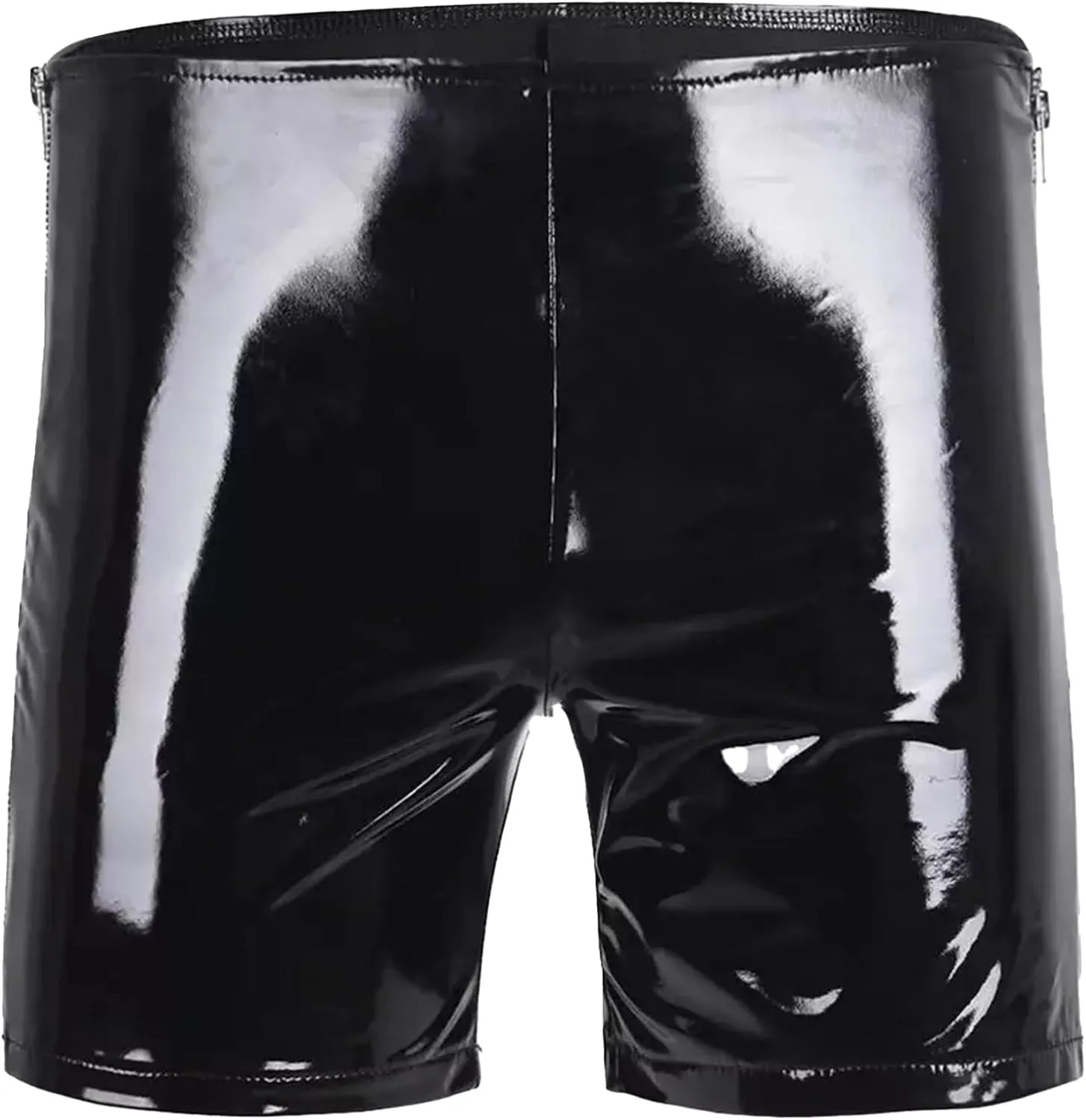Panegy Mens PVC Leather Boxer, Sexy Open Crotch Zipper Shiny Matte Hot Short Pants (Label L-5XL= US XS-2XL)