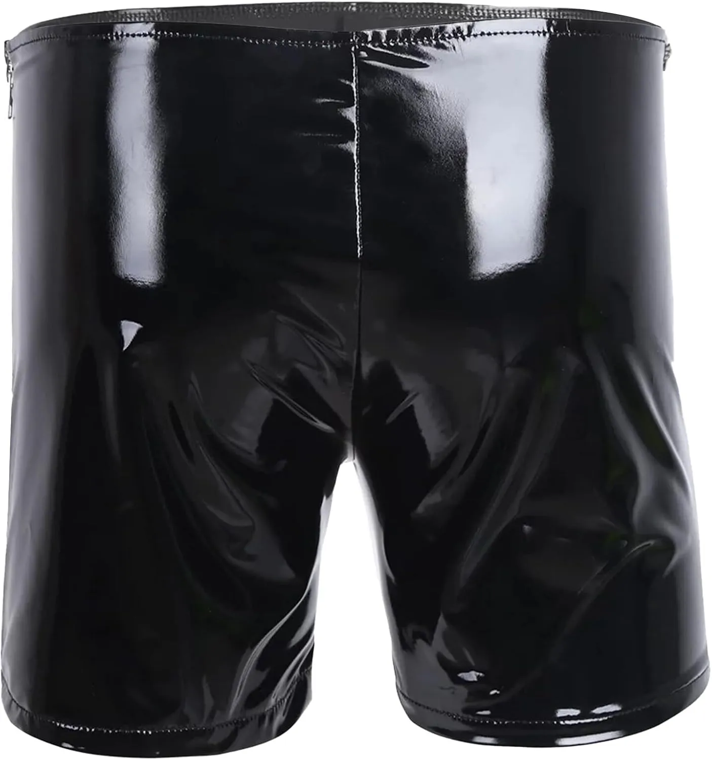 Panegy Mens PVC Leather Boxer, Sexy Open Crotch Zipper Shiny Matte Hot Short Pants (Label L-5XL= US XS-2XL)