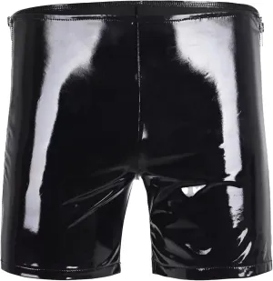 Panegy Mens PVC Leather Boxer, Sexy Open Crotch Zipper Shiny Matte Hot Short Pants (Label L-5XL= US XS-2XL)