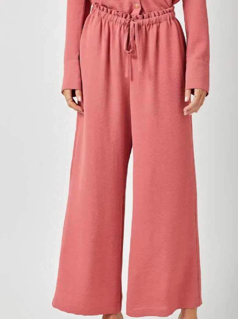 Paperbag Waist Wide Leg Pant [Berry-60154]