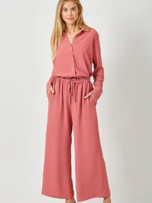 Paperbag Waist Wide Leg Pant [Berry-60154]