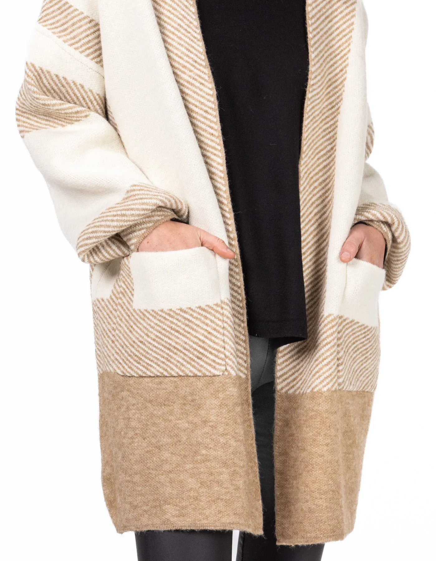 Paragon Edge to Edge Wool Blend Cardigan in Beige/Cream