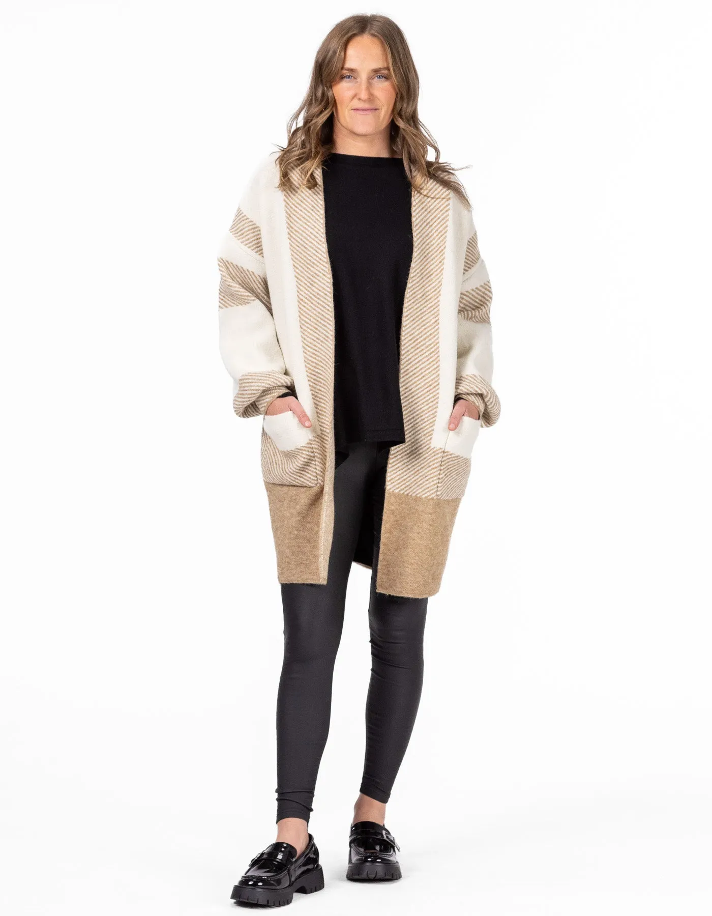 Paragon Edge to Edge Wool Blend Cardigan in Beige/Cream