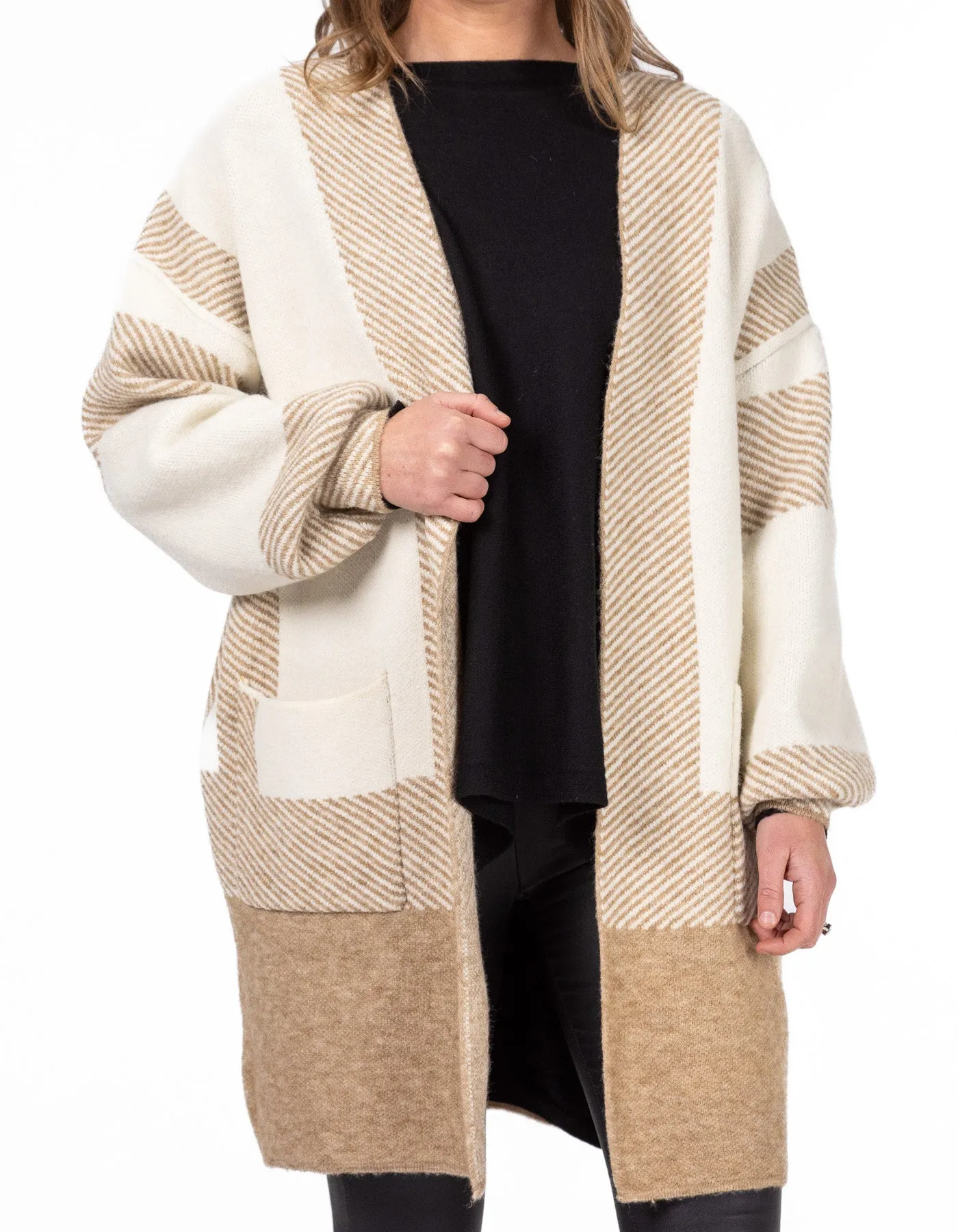 Paragon Edge to Edge Wool Blend Cardigan in Beige/Cream