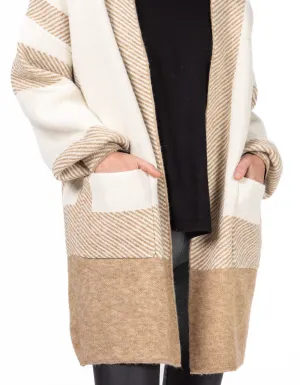 Paragon Edge to Edge Wool Blend Cardigan in Beige/Cream