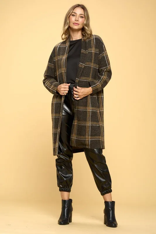 Plaid Coat with Buttons and Pockets