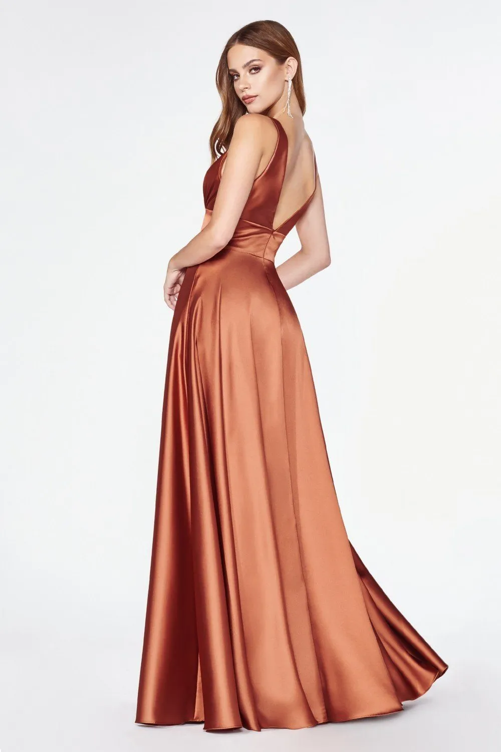 Plus Size Long Satin V-Neck Dress by Cinderella Divine 7469