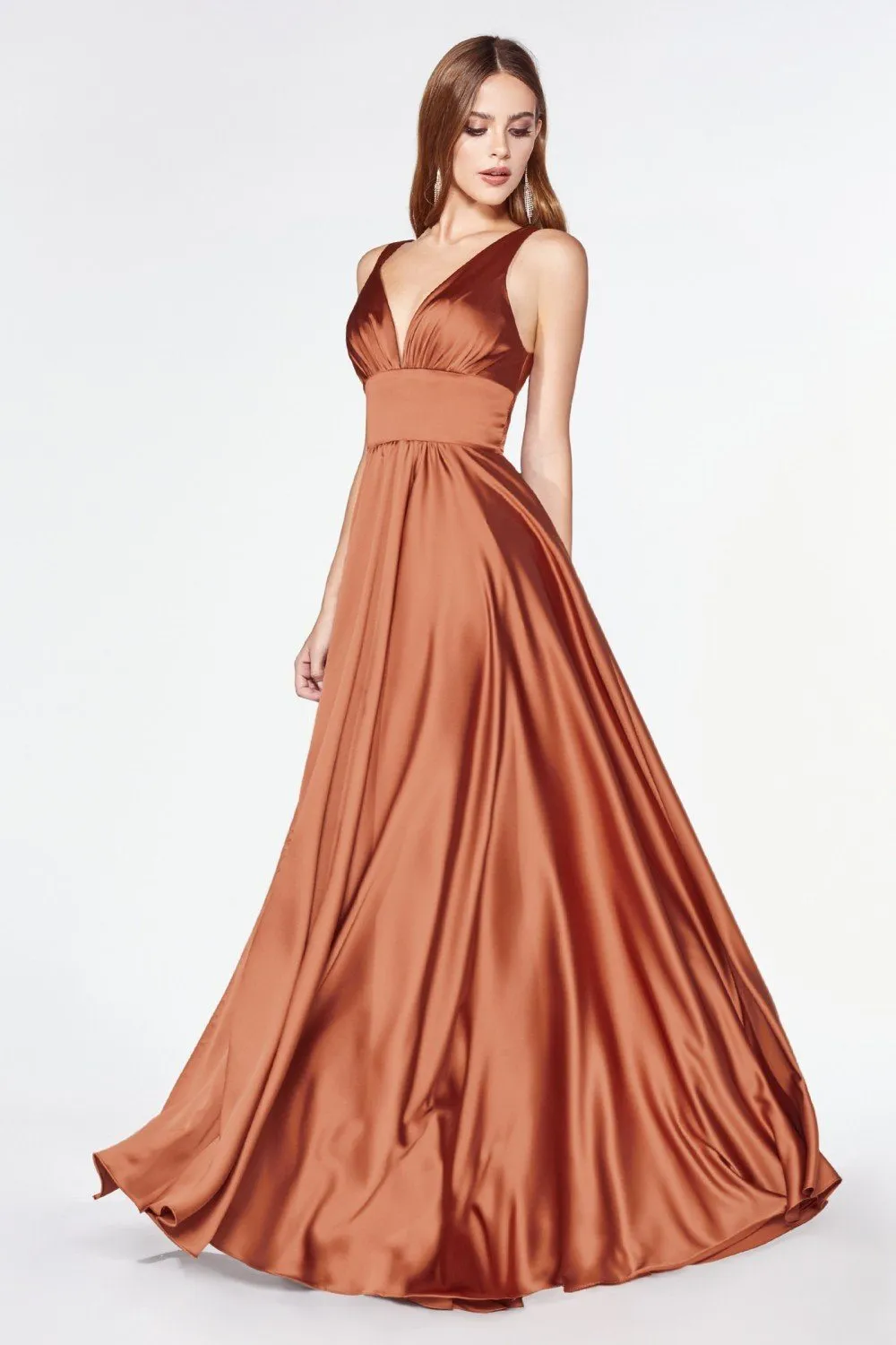 Plus Size Long Satin V-Neck Dress by Cinderella Divine 7469
