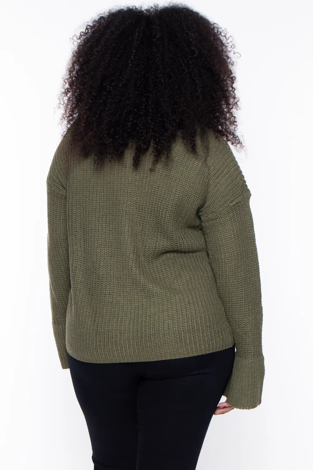 Plus Size Mia Ribbed Lace-Up Sweater- Olive