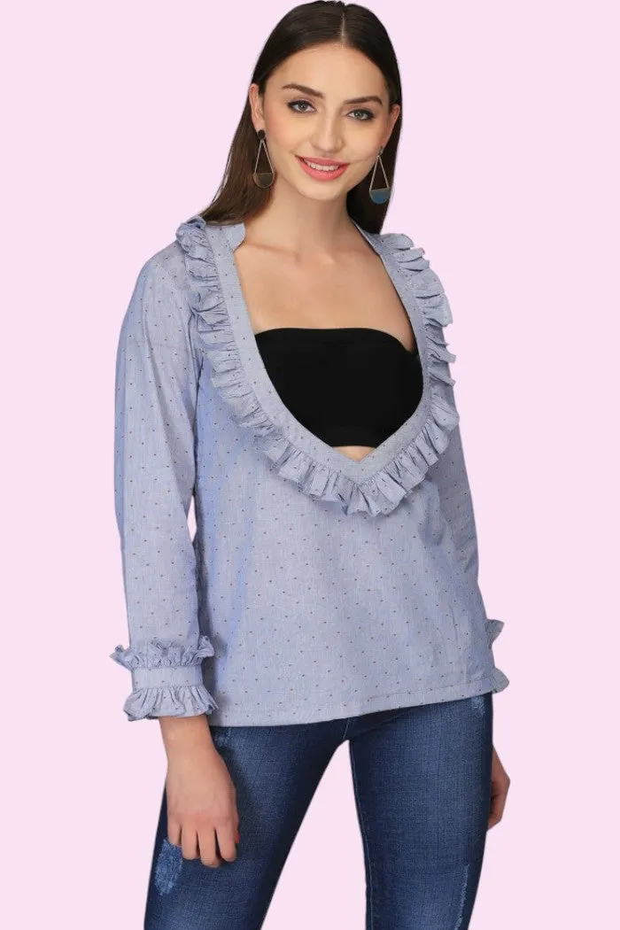 POLKA DOT RUFFLED TOP FOR WOMEN